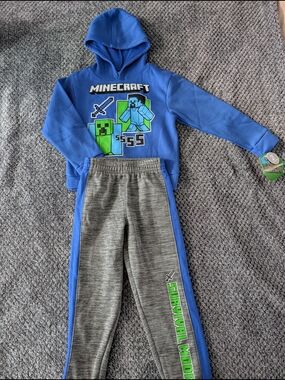 Minecraft Blue Hoodie & Gray Jogger Set